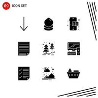 9 Universal Solid Glyphs Set for Web and Mobile Applications equipment tree data jungle report Editable Vector Design Elements