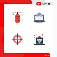 4 User Interface Flat Icon Pack of modern Signs and Symbols of boxing bag aim sports accessory laptop target Editable Vector Design Elements