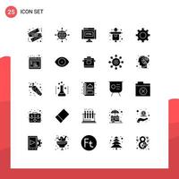 Set of 25 Vector Solid Glyphs on Grid for interface setting find scarecrow farm Editable Vector Design Elements