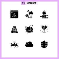 Set of 9 Modern UI Icons Symbols Signs for lotus decorations apple chinese landmark Editable Vector Design Elements