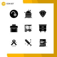 Pictogram Set of 9 Simple Solid Glyphs of machine portfolio university business protect Editable Vector Design Elements