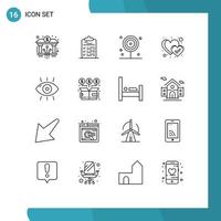 Mobile Interface Outline Set of 16 Pictograms of eye like file heart lollipop Editable Vector Design Elements