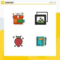 conjunto moderno de 4 colores planos y símbolos de línea de llenado, como elementos de diseño vectorial editables de negocio de fresas de álbum de bayas gratis vector