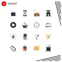 16 Thematic Vector Flat Colors and Editable Symbols of photo camera automobile aperture lamp Editable Pack of Creative Vector Design Elements