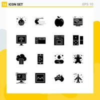 Modern Set of 16 Solid Glyphs Pictograph of draw tv apple smart entertainment Editable Vector Design Elements