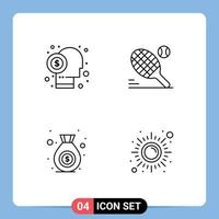 4 User Interface Line Pack of modern Signs and Symbols of broker bag investor ball money Editable Vector Design Elements