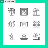 paquete de 9 iconos de estilo de línea establece símbolos de esquema para imprimir signos creativos aislados en fondo blanco 9 conjunto de iconos vector