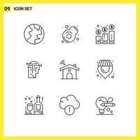 9 Thematic Vector Outlines and Editable Symbols of signal wifi investment head thinking Editable Vector Design Elements