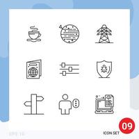 Set of 9 Vector Outlines on Grid for edit passport earth pass transmission tower Editable Vector Design Elements