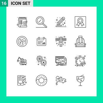 Editable Vector Line Pack of 16 Simple Outlines of pizza frame color badges paint Editable Vector Design Elements