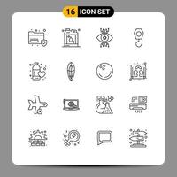 Universal Icon Symbols Group of 16 Modern Outlines of fitness health hook infrastructure crane eye Editable Vector Design Elements