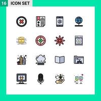 16 Thematic Vector Flat Color Filled Lines and Editable Symbols of architecture database mobile world navigation Editable Creative Vector Design Elements