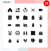 User Interface Pack of 25 Basic Solid Glyphs of photography aperture development camera nature Editable Vector Design Elements