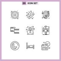 grupo universal de símbolos de iconos de 9 contornos modernos de elementos de diseño de vectores editables movi de negocio de flor clave de persona
