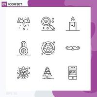 Modern Set of 9 Outlines and symbols such as waste hazard text gas padlock Editable Vector Design Elements