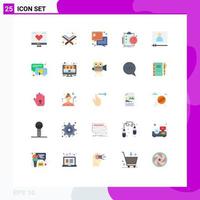 Mobile Interface Flat Color Set of 25 Pictograms of video target book analytics goals Editable Vector Design Elements