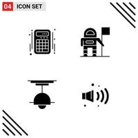 Pack of 4 Modern Solid Glyphs Signs and Symbols for Web Print Media such as calculator interior accounts flag light Editable Vector Design Elements