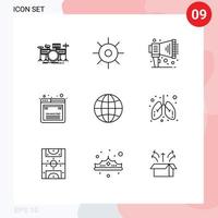 Set of 9 Commercial Outlines pack for world web sun javascript design Editable Vector Design Elements