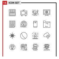 16 General Icons for website design print and mobile apps 16 Outline Symbols Signs Isolated on White Background 16 Icon Pack vector