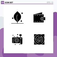 Modern Set of 4 Solid Glyphs and symbols such as ecology photography beach wallet map Editable Vector Design Elements