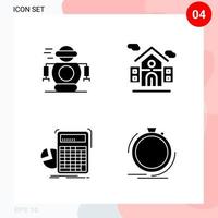 Vector Pack of 4 Icons in Solid Style Creative Glyph Pack isolated on White Background for Web and Mobile