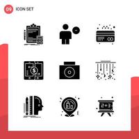 Pack of 9 Universal Glyph Icons for Print Media on White Background vector