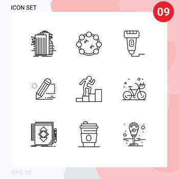 conjunto de pictogramas de 9 contornos simples de elementos de diseño vectorial editables de escáner de darwing sin efectivo de pintura de dibujo vector