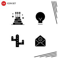 Collection of 4 Vector Icons in solid style Pixle Perfect Glyph Symbols for Web and Mobile Solid Icon Signs on White Background 4 Icons