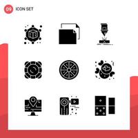 Pack of 9 Universal Glyph Icons for Print Media on White Background vector