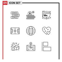 Set of 9 Modern UI Icons Symbols Signs for security globe network soccer game Editable Vector Design Elements