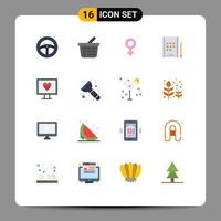 Flat Color Pack of 16 Universal Symbols of torch flash gender pulse heart Editable Pack of Creative Vector Design Elements