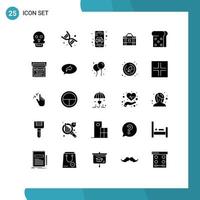 Pack of 25 Modern Solid Glyphs Signs and Symbols for Web Print Media such as toast sports delivery gym bag Editable Vector Design Elements