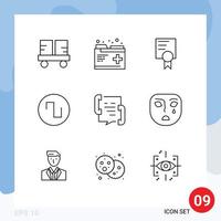 Modern Set of 9 Outlines and symbols such as contact call records wave sound Editable Vector Design Elements