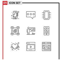 Group of 9 Outlines Signs and Symbols for presentation pp computers network blockchain Editable Vector Design Elements