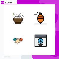 Set of 4 Modern UI Icons Symbols Signs for bowl agreement egg fish hands Editable Vector Design Elements