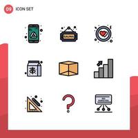 9 Thematic Vector Filledline Flat Colors and Editable Symbols of business product circle box pack Editable Vector Design Elements