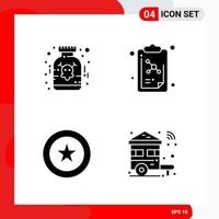 Creative Set of 4 Universal Glyph Icons isolated on White Background vector