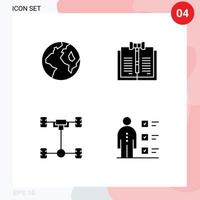 Mobile Interface Solid Glyph Set of 4 Pictograms of earth car business law mechanics Editable Vector Design Elements