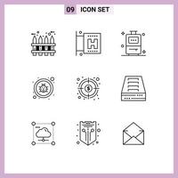 9 Universal Outlines Set for Web and Mobile Applications goal financial travel finance repair Editable Vector Design Elements