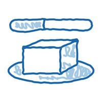 whole piece of butter and knife doodle icon hand drawn illustration vector