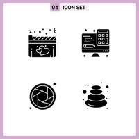 Universal Icon Symbols Group of 4 Modern Solid Glyphs of film lens movie interface hot Editable Vector Design Elements
