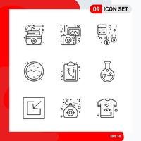 Creative Set of 9 Universal Outline Icons isolated on White Background vector