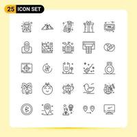 25 iconos creativos, signos y símbolos modernos de la cena festiva, naturaleza, escritura, aprendizaje, elementos de diseño vectorial editables vector