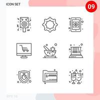 Vector Pack of 9 Icons in Line Style Creative Outline Pack isolated on White Background for Web and Mobile