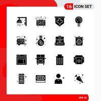 Pack of 16 Modern Solid Glyphs Signs and Symbols for Web Print Media such as caravan camp tag globe eco Editable Vector Design Elements