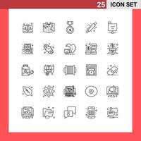 Set of 25 Modern UI Icons Symbols Signs for server files badges bread rolling pin baking Editable Vector Design Elements