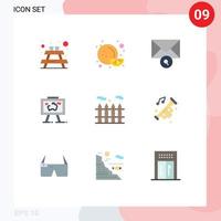 grupo de 9 signos y símbolos de colores planos para elementos de diseño de vectores editables de fotos de calefacción de búsqueda de bienes raíces de automóviles