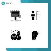 Mobile Interface Solid Glyph Set of 4 Pictograms of ad man billboard abilities shopping Editable Vector Design Elements
