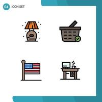 Group of 4 Modern Filledline Flat Colors Set for home united lump shopping cart job Editable Vector Design Elements