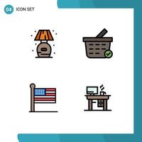 Group of 4 Modern Filledline Flat Colors Set for home united lump shopping cart job Editable Vector Design Elements